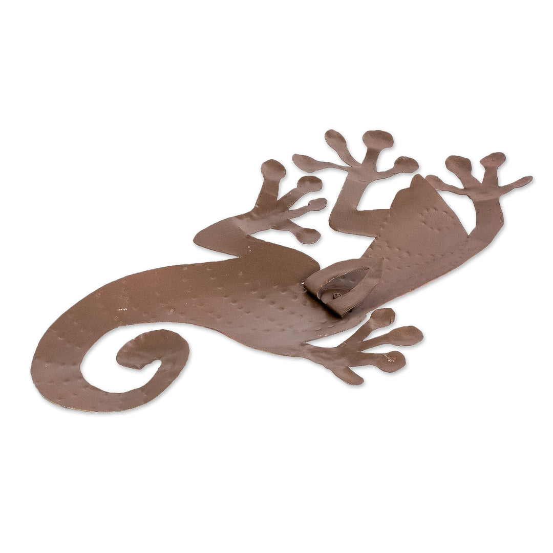 Hand-Painted Smiling Lizard Steel Wall Art from El Salvador - Smiling Lizard