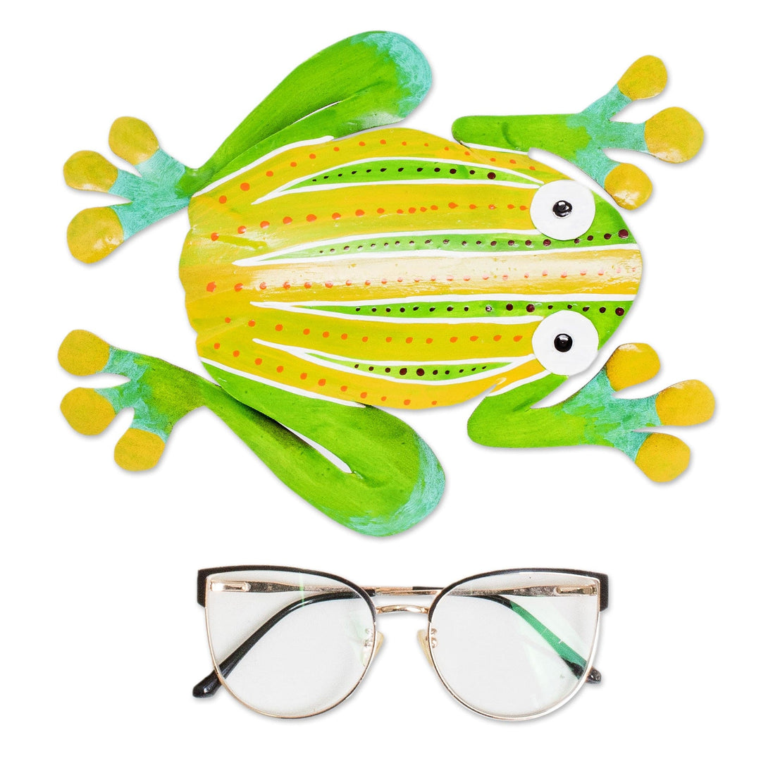 Whimsical Hand-Painted Green Frog-Shaped Steel Wall Art - Leaping Frog
