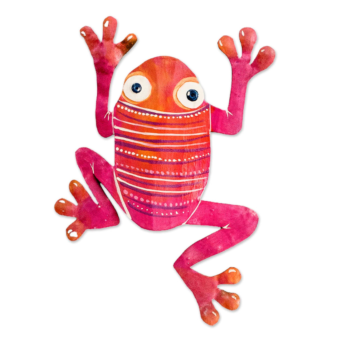 Whimsical Hand-Painted Pink Frog-Shaped Steel Wall Art - Leaping Sweetness