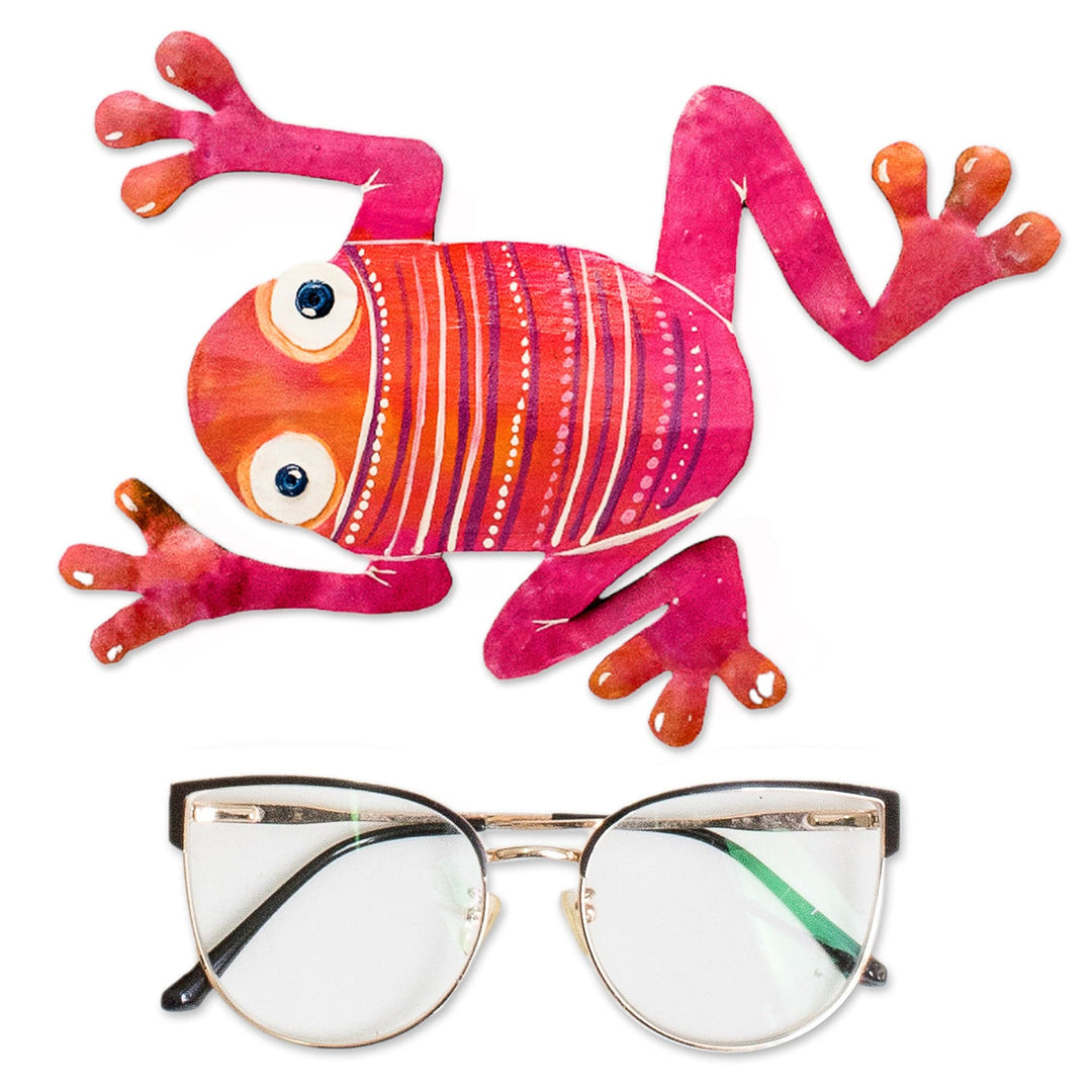 Whimsical Hand-Painted Pink Frog-Shaped Steel Wall Art - Leaping Sweetness
