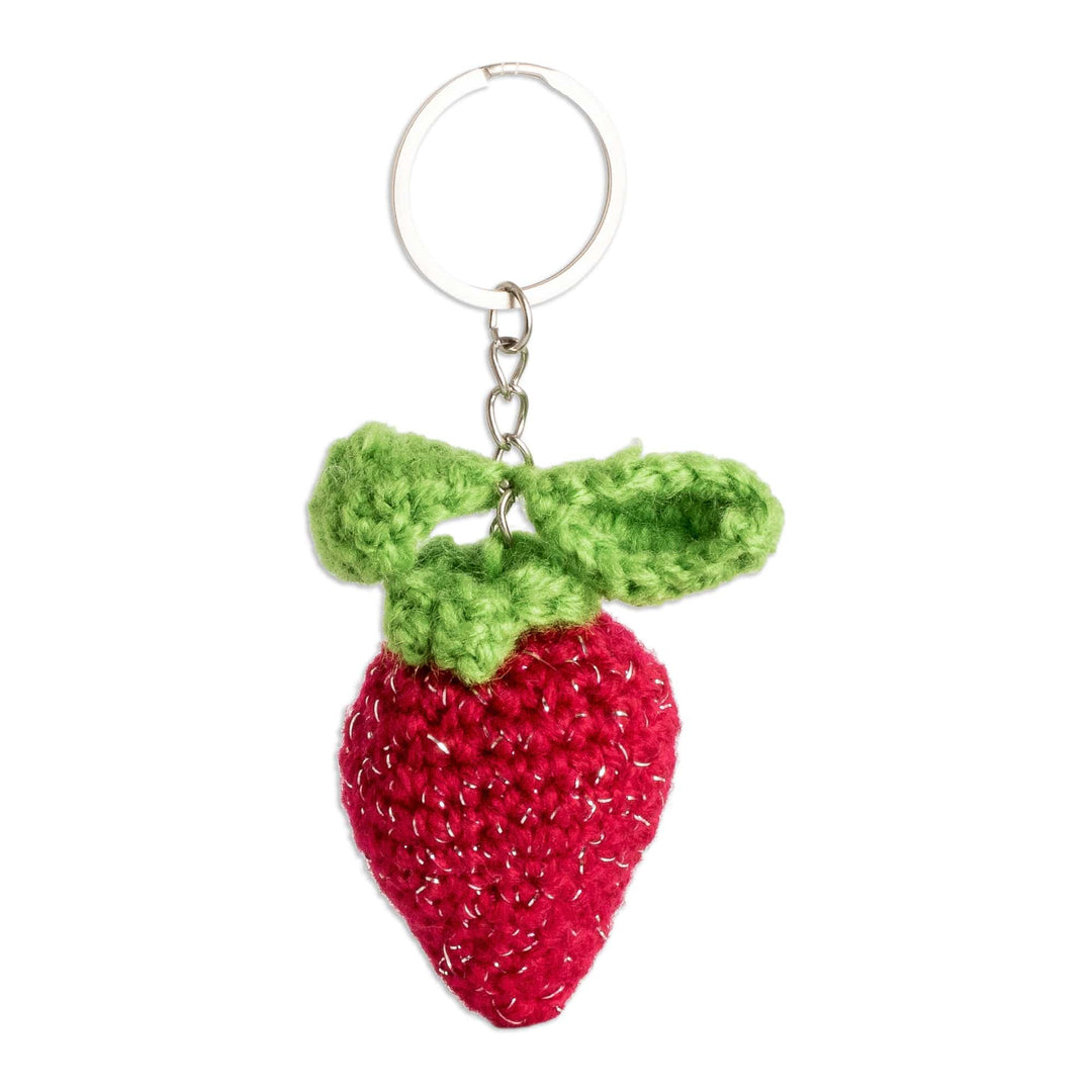 Crocheted 100% Cotton Strawberry Keychain from Guatemala - Sweet Strawberry