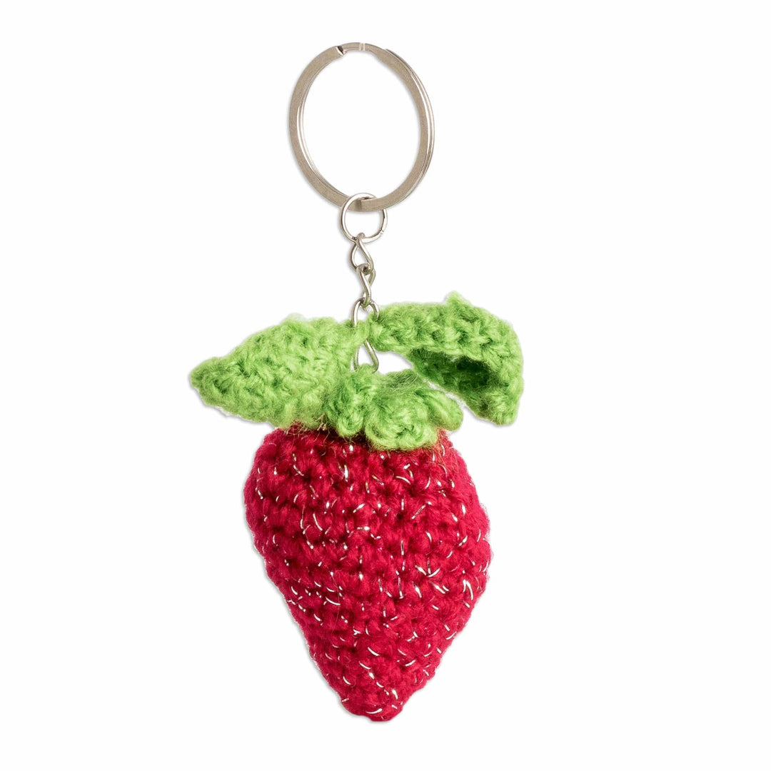 Crocheted 100% Cotton Strawberry Keychain from Guatemala - Sweet Strawberry