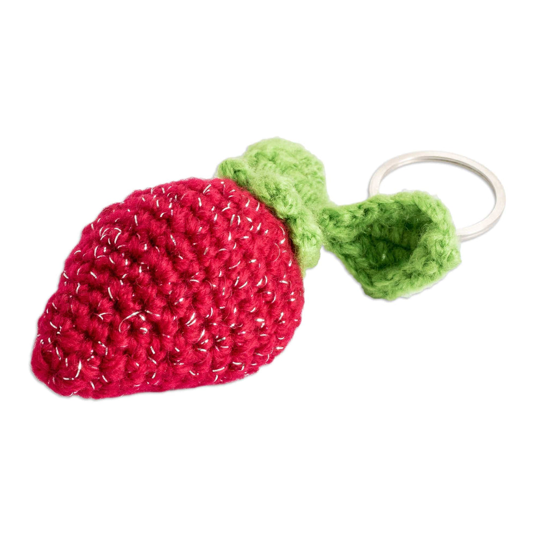 Crocheted 100% Cotton Strawberry Keychain from Guatemala - Sweet Strawberry