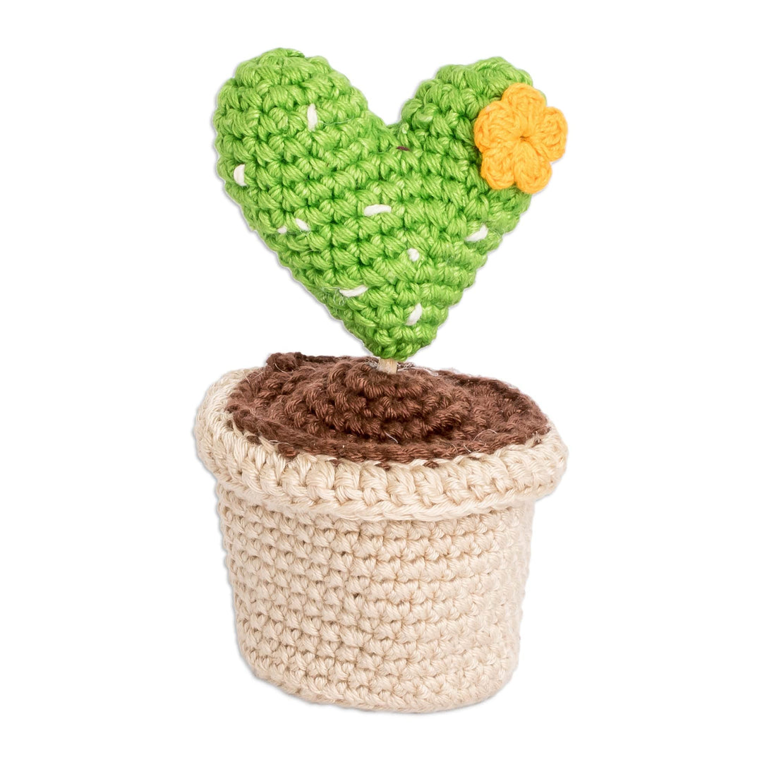 Heart-Shaped Floral Cactus Crocheted Cotton Home Accent - Love Cactus
