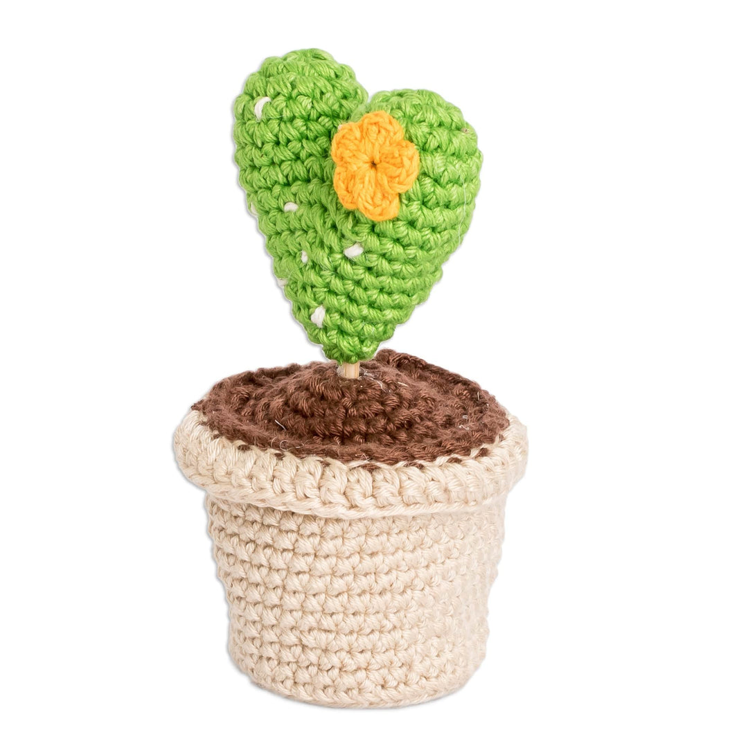 Heart-Shaped Floral Cactus Crocheted Cotton Home Accent - Love Cactus