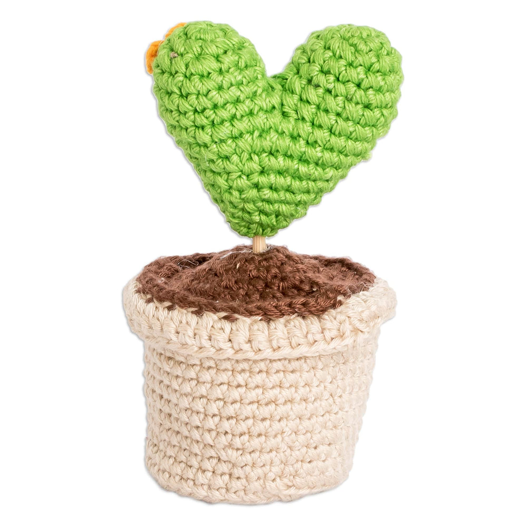 Heart-Shaped Floral Cactus Crocheted Cotton Home Accent - Love Cactus