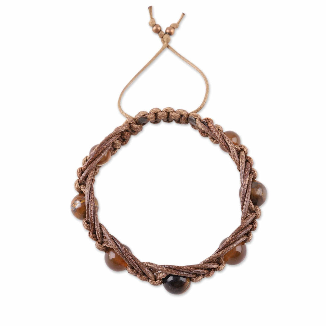 Brown Tiger's Eye and Agate Beaded Macrame Bracelet - Shamballa Bravery