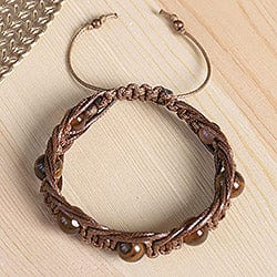 Brown Tiger's Eye and Agate Beaded Macrame Bracelet - Shamballa Bravery