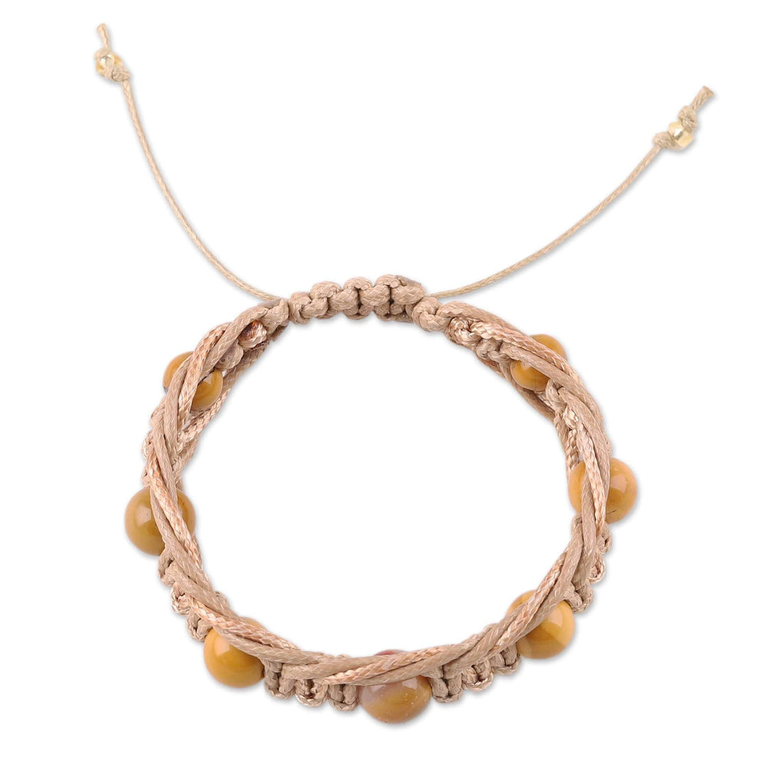 Adjustable Beige and Yellow Jasper Beaded Macrame Bracelet - Shamballa Courage