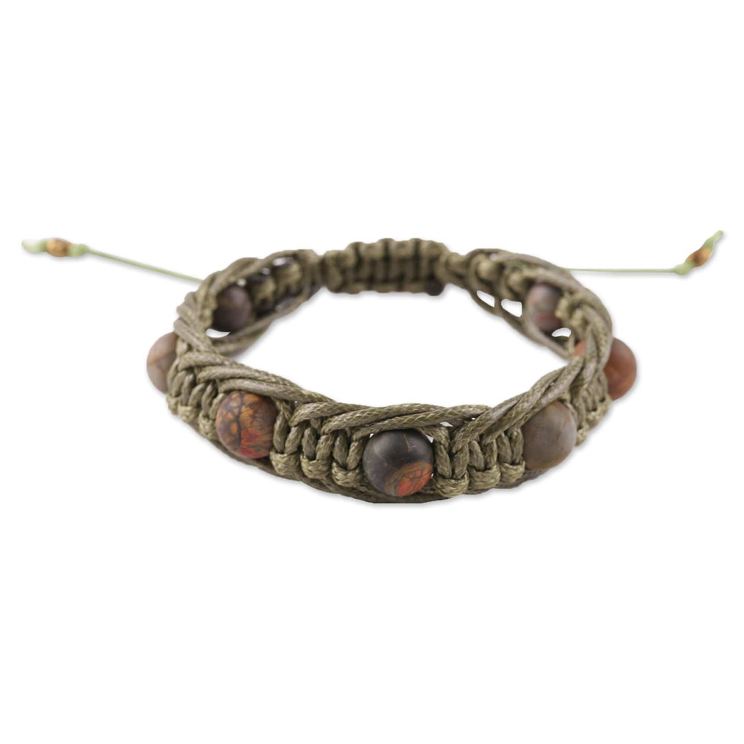 Adjustable Green Jasper Beaded Macrame Bracelet - Shamballa Vitality