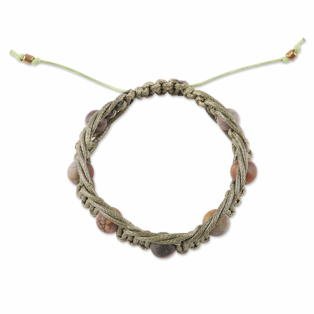 Adjustable Green Jasper Beaded Macrame Bracelet - Shamballa Vitality