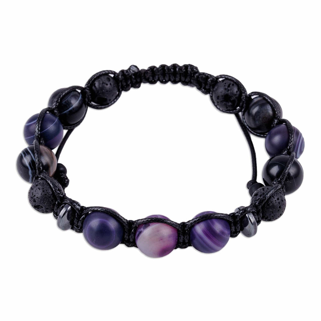 Agate Hematite Lava Stone Macrame Shambhala-Style Bracelet - Shambhala Shine