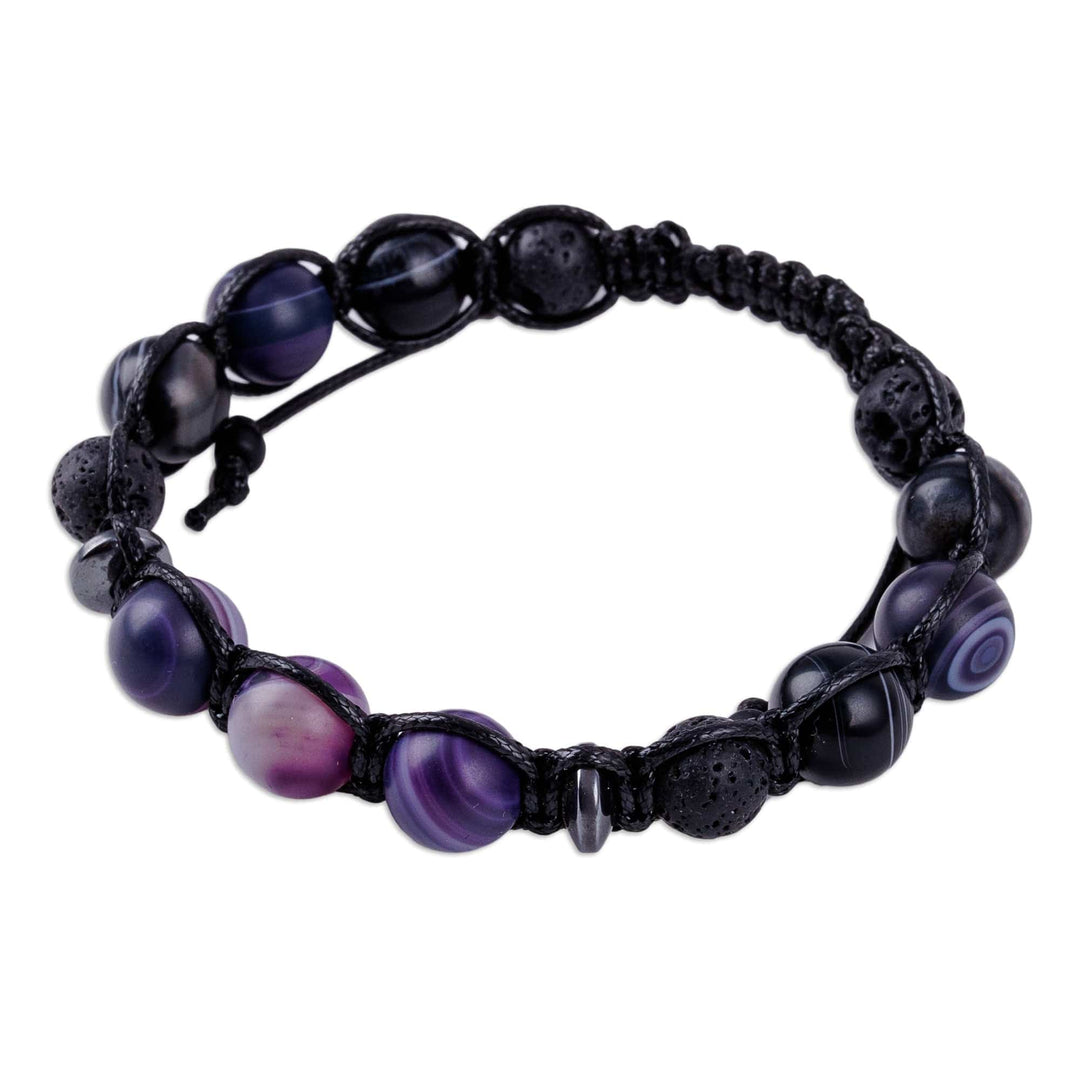 Agate Hematite Lava Stone Macrame Shambhala-Style Bracelet - Shambhala Shine