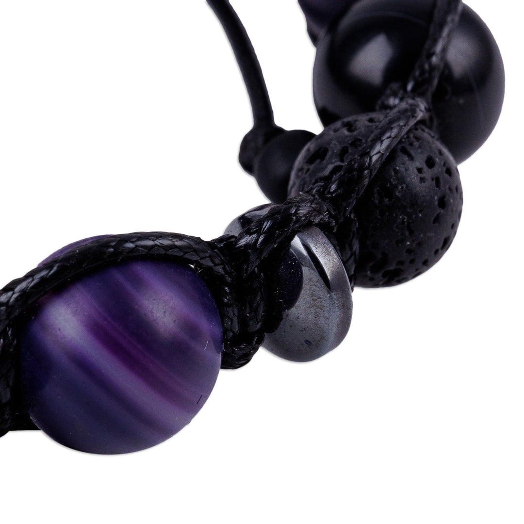 Agate Hematite Lava Stone Macrame Shambhala-Style Bracelet - Shambhala Shine