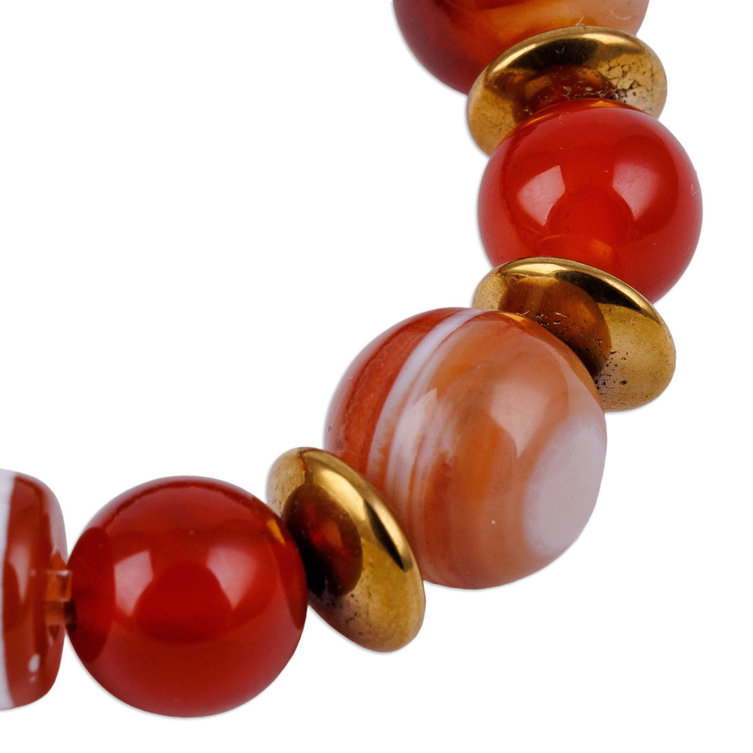 Dzi Carnelian Agate Hematite Beaded Stretch Pendant Bracelet - Colorful Dzi