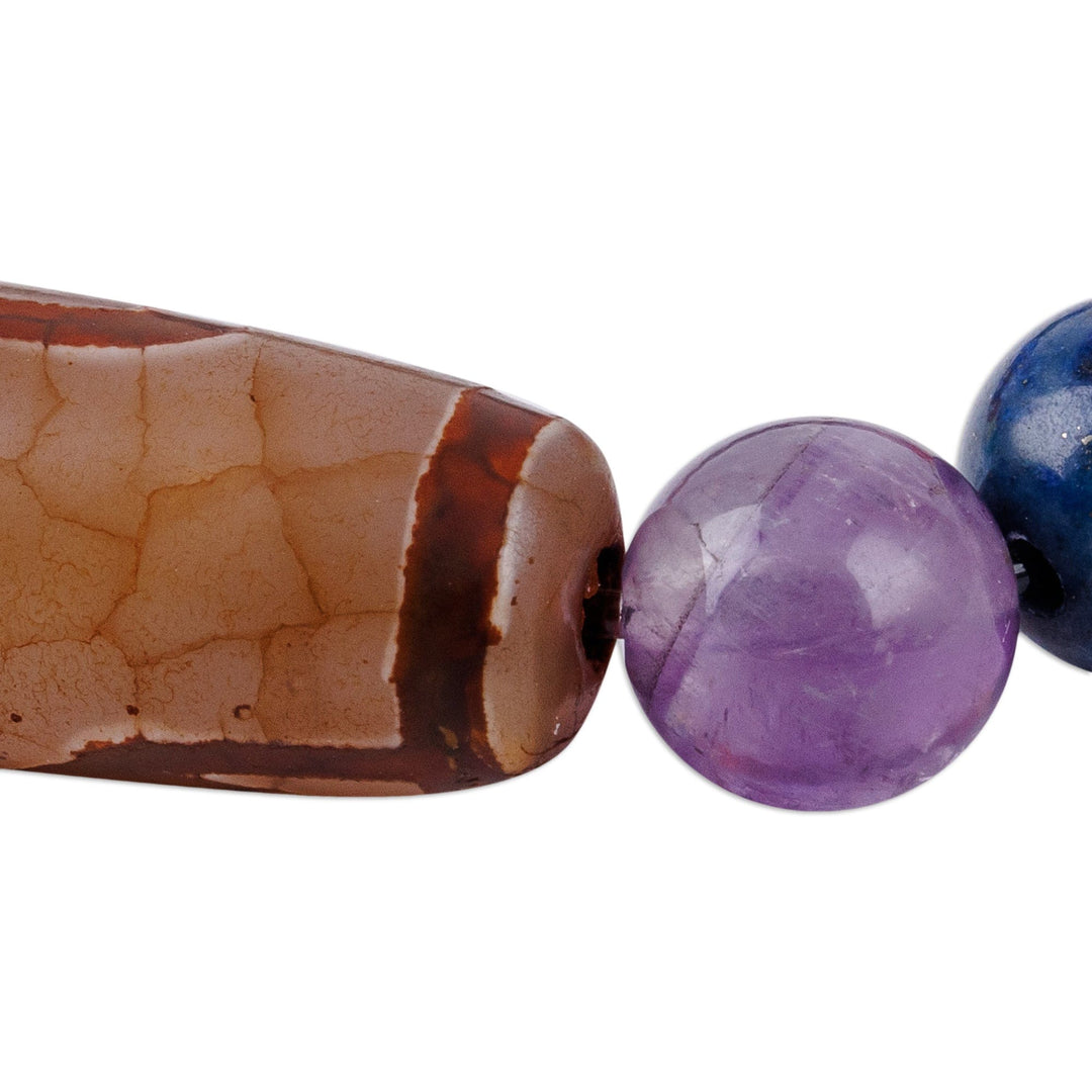 Multi-Gemstone & Wood Beaded Dzi Chakra Stretch Bracelet - Chakra Dzi