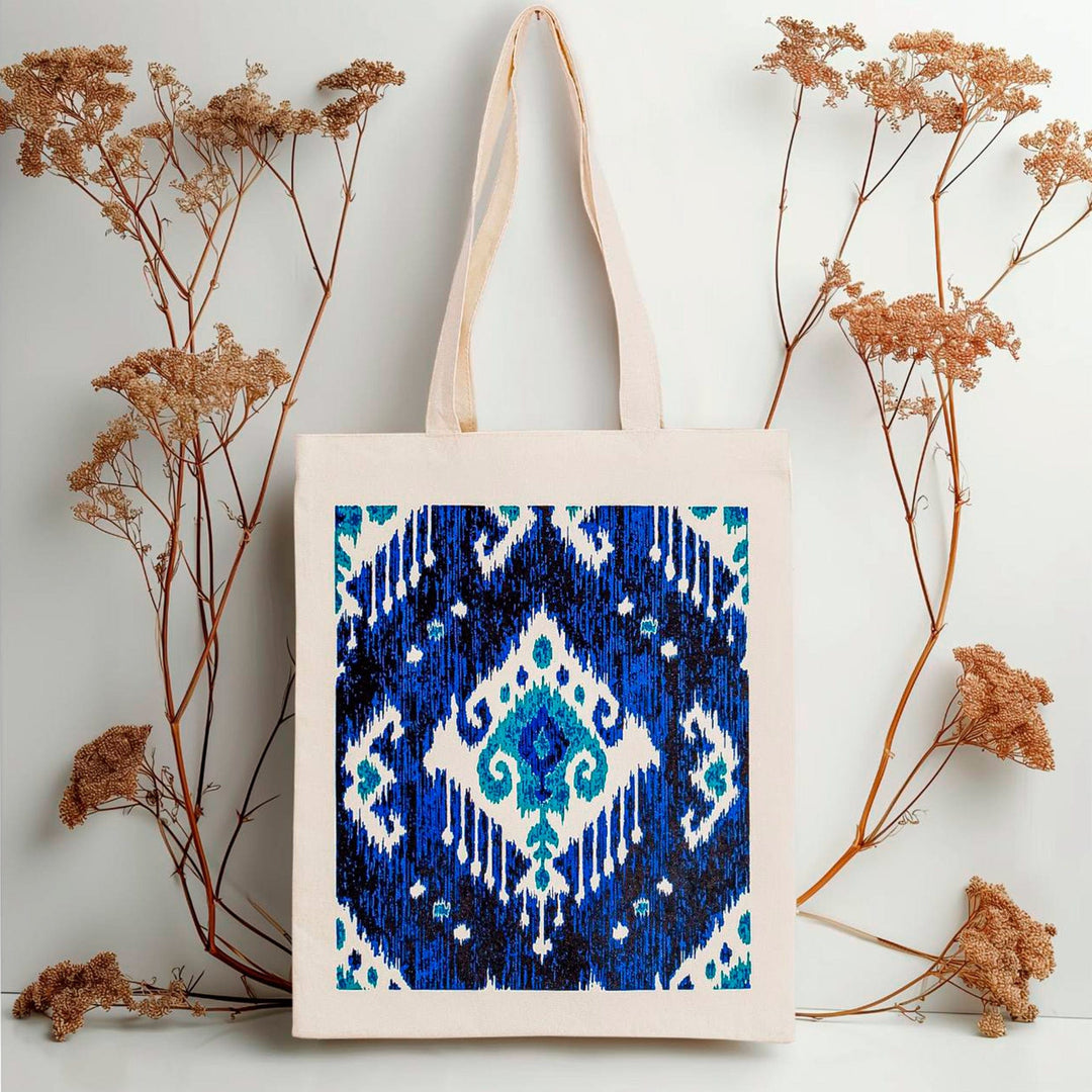Ikat-Patterned Blue Cotton Tote Bag Handmade in Uzbekistan - Ikat's Blue Spell