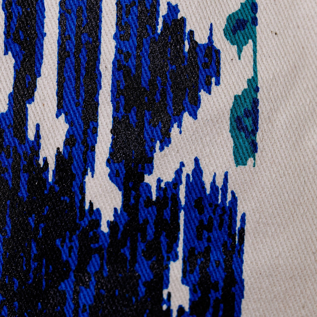 Ikat-Patterned Blue Cotton Tote Bag Handmade in Uzbekistan - Ikat's Blue Spell
