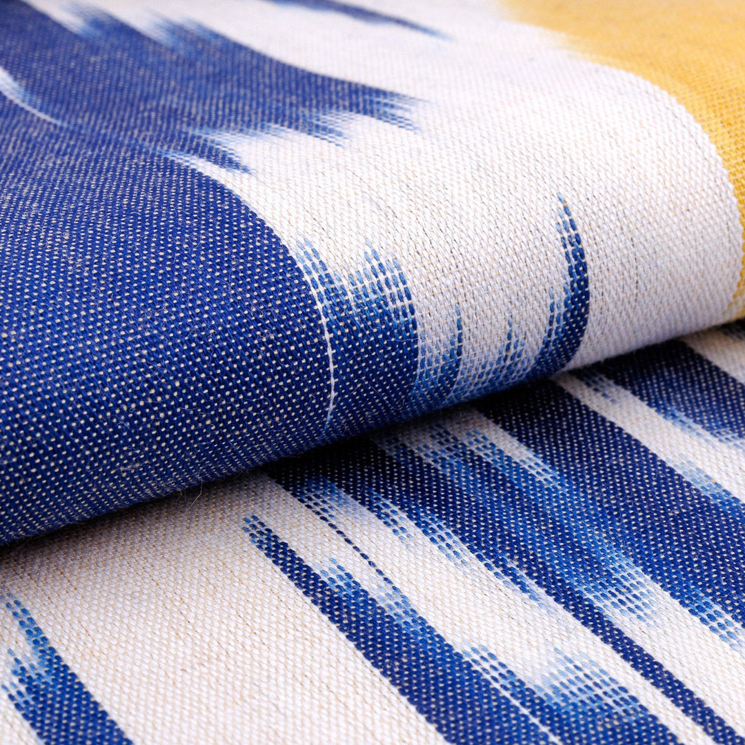 Ikat-Patterned Daisy-Themed Blue and White Cotton Scarf - Daisy Day