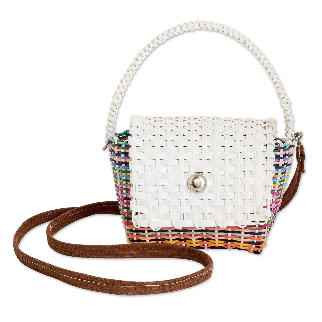 Handwoven Colorful Recycled Vinyl Cord Sling and Handle Bag - Rainbow Dream