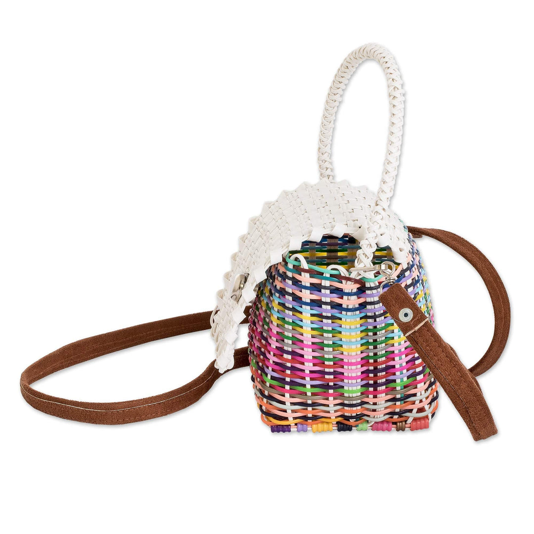 Handwoven Colorful Recycled Vinyl Cord Sling and Handle Bag - Rainbow Dream