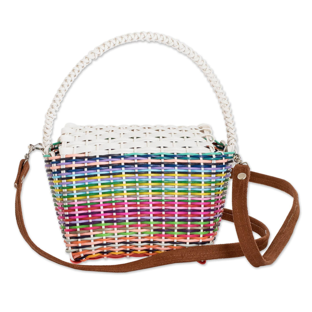 Handwoven Colorful Recycled Vinyl Cord Sling and Handle Bag - Rainbow Dream