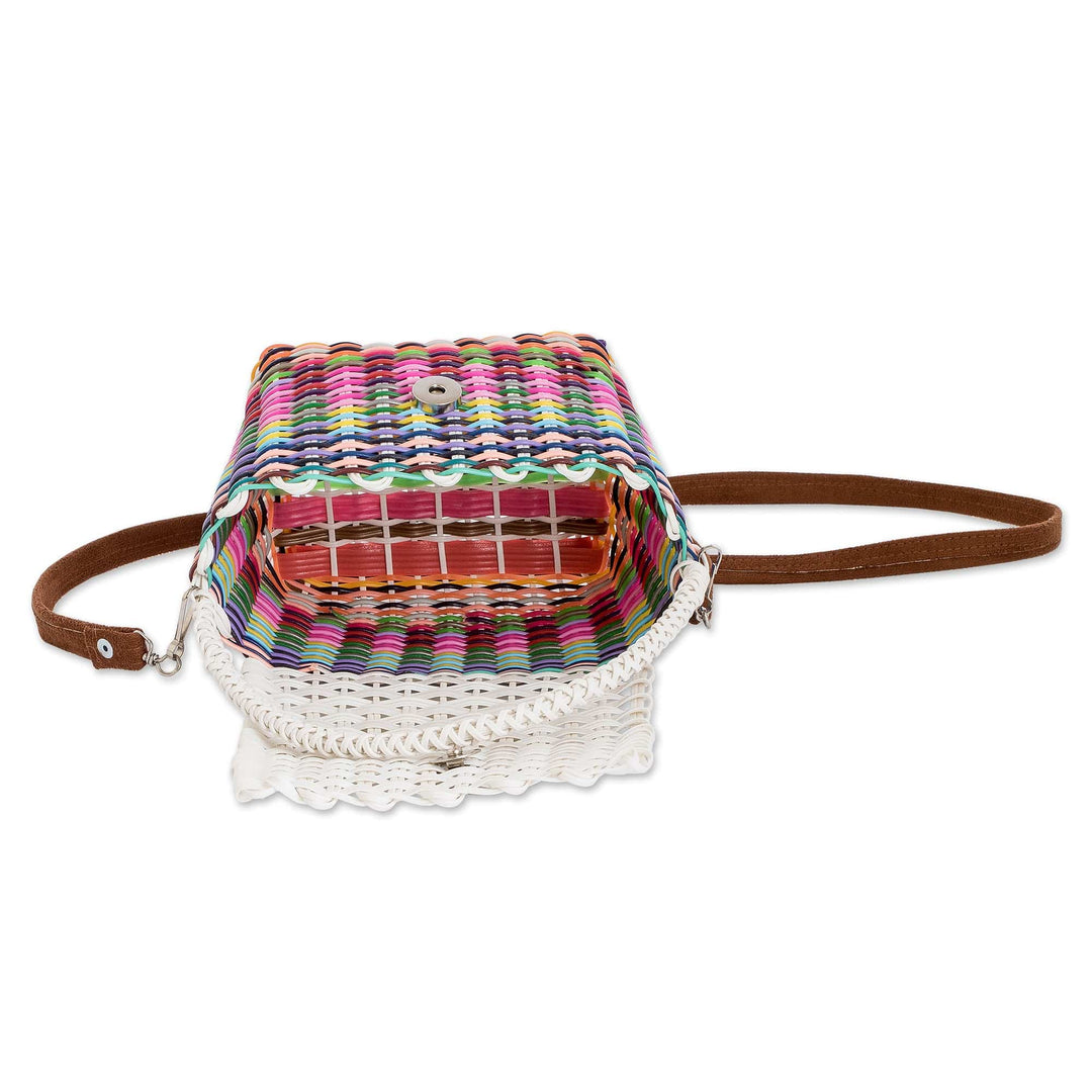 Handwoven Colorful Recycled Vinyl Cord Sling and Handle Bag - Rainbow Dream