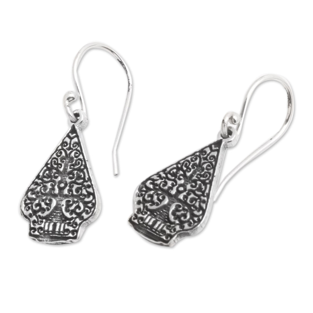 Polished Kayonan-Shaped Sterling Silver Dangle Earrings - Bali Kayonan