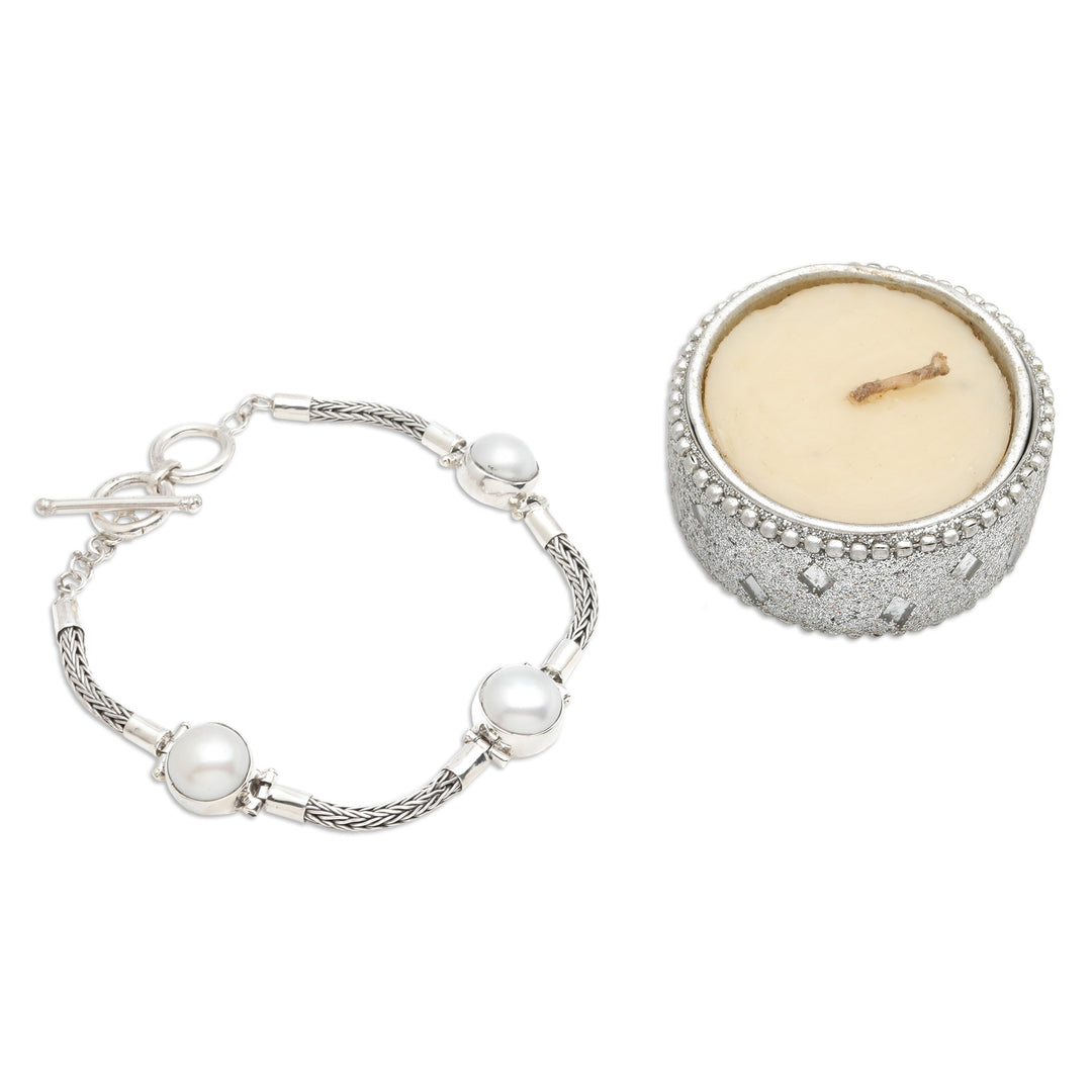 Sterling Silver and Grey Cultured Pearl Pendant Bracelet - Fire of Serenity