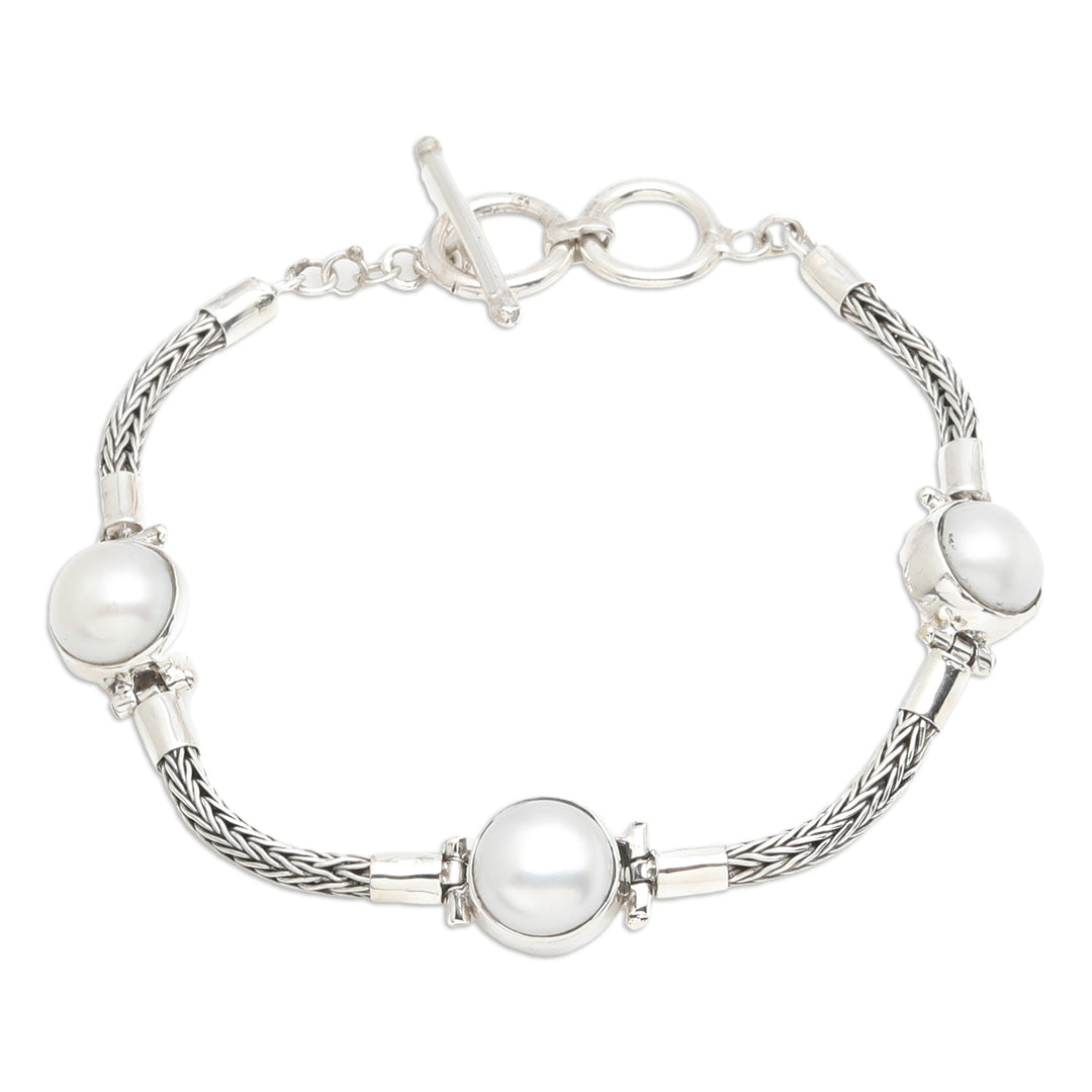 Sterling Silver and Grey Cultured Pearl Pendant Bracelet - Fire of Serenity