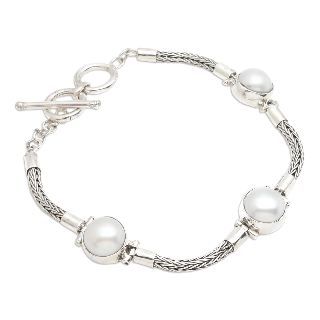 Sterling Silver and Grey Cultured Pearl Pendant Bracelet - Fire of Serenity