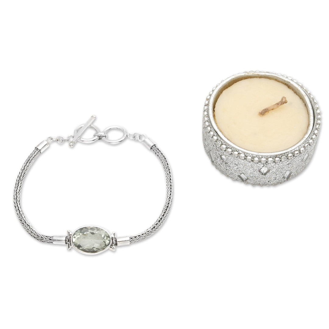 Balinese Sterling Silver 3-Carat Prasiolite Pendant Bracelet - Quiet Soul