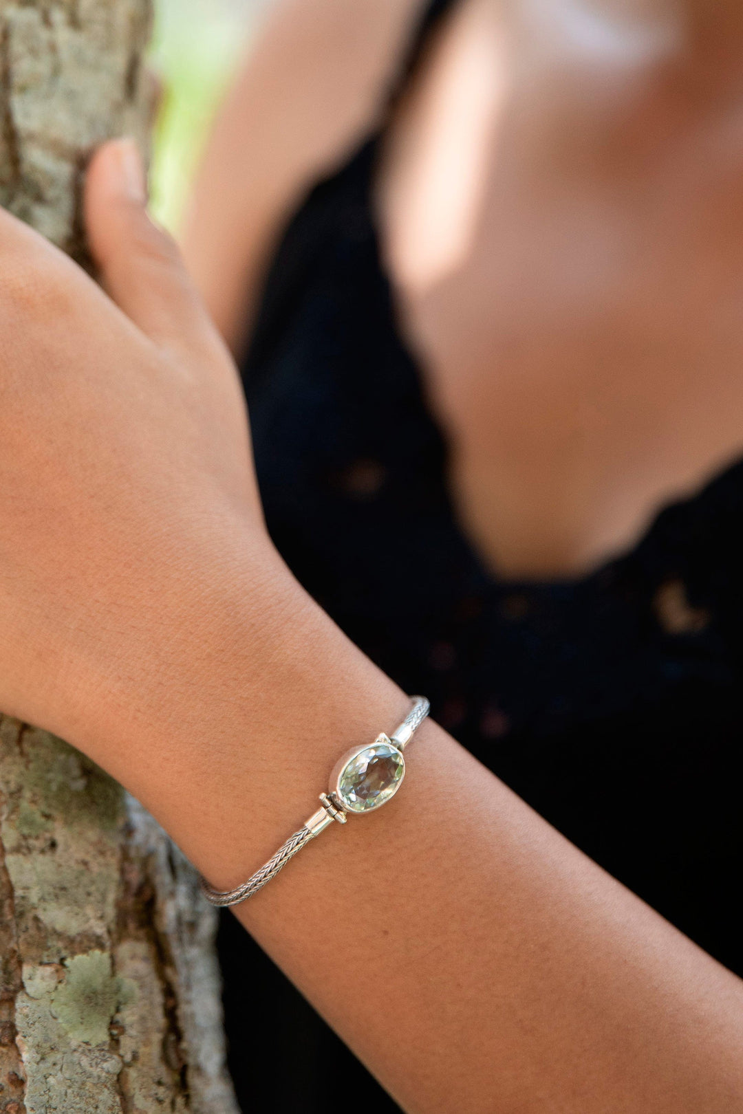 Balinese Sterling Silver 3-Carat Prasiolite Pendant Bracelet - Quiet Soul