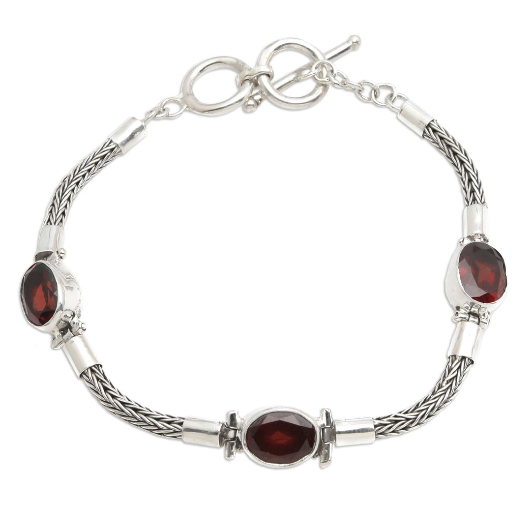 Balinese Sterling Silver 4-Carat Garnet Pendant Bracelet - Fire of Passion