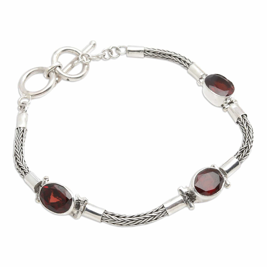 Balinese Sterling Silver 4-Carat Garnet Pendant Bracelet - Fire of Passion