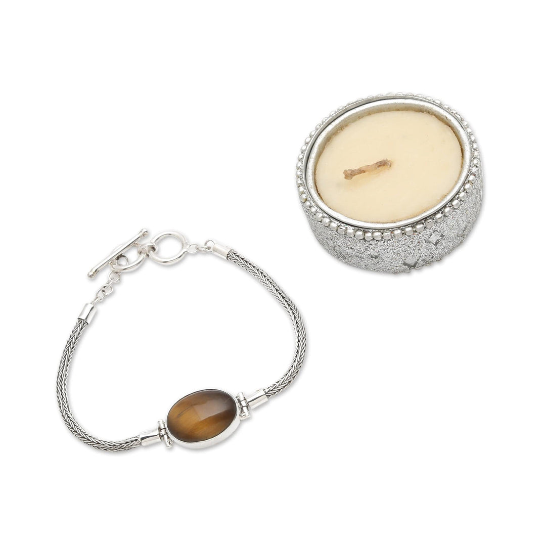 Balinese Sterling Silver and Tiger's Eye Pendant Bracelet - Fearless Soul