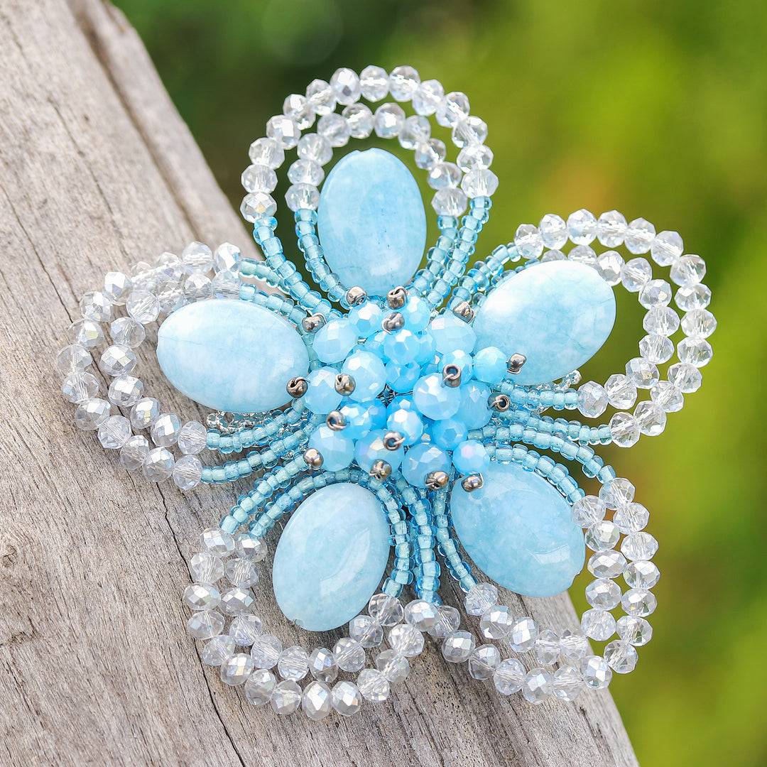 Crystal Brooch, Blue Crystal Brooch, Silver Brooch, Beaded Brooch outlet