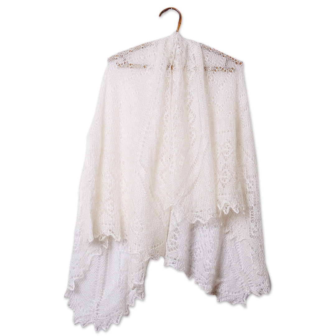 Handwoven Soft 100% Cashmere Wool Shawl in Ivory - Ivory Genius