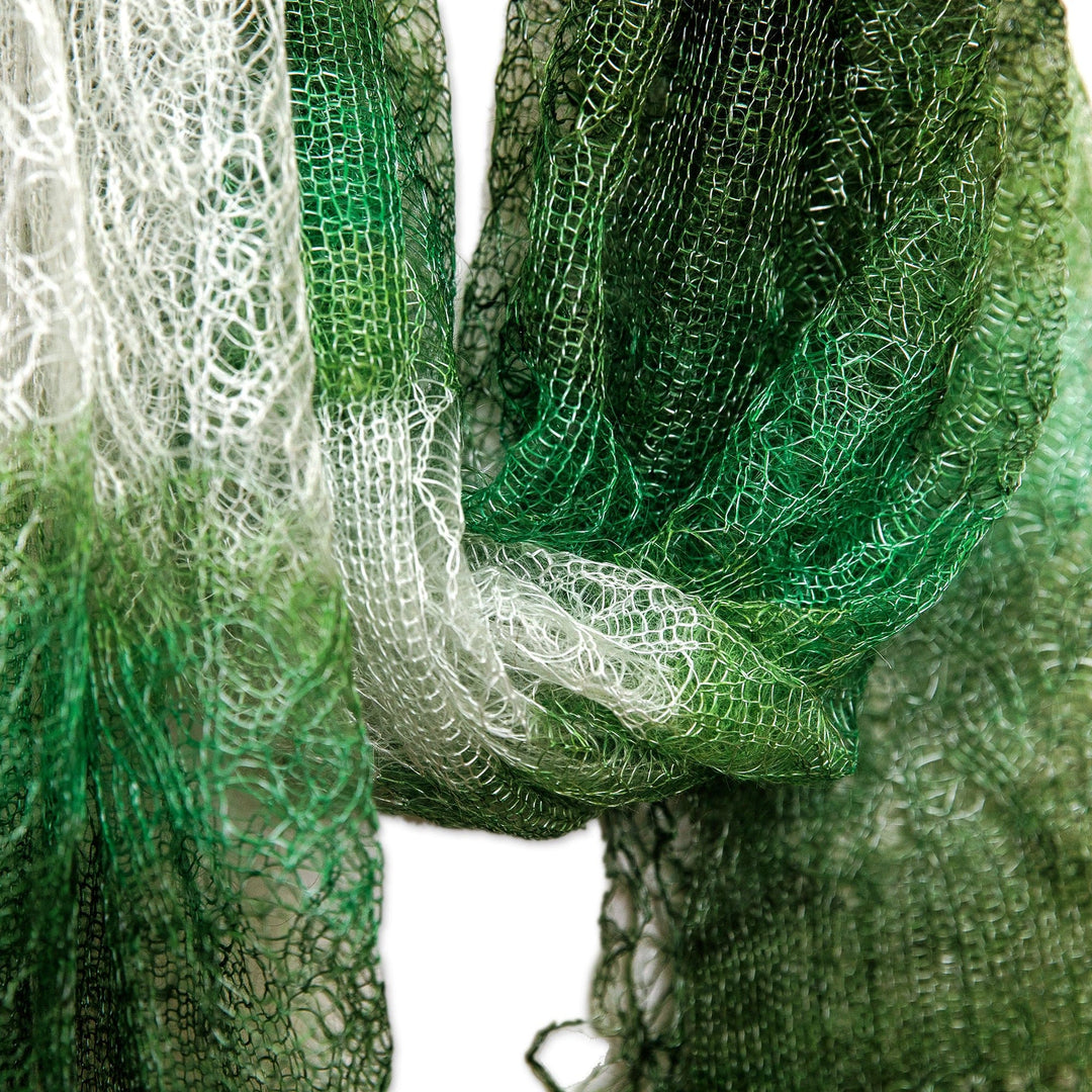 Handwoven Soft 100% Cashmere Wool Scarf in Green and White - Sylvan Act