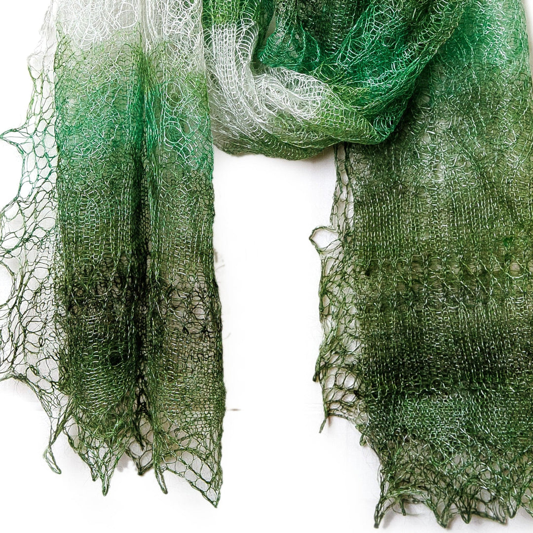 Handwoven Soft 100% Cashmere Wool Scarf in Green and White - Sylvan Act