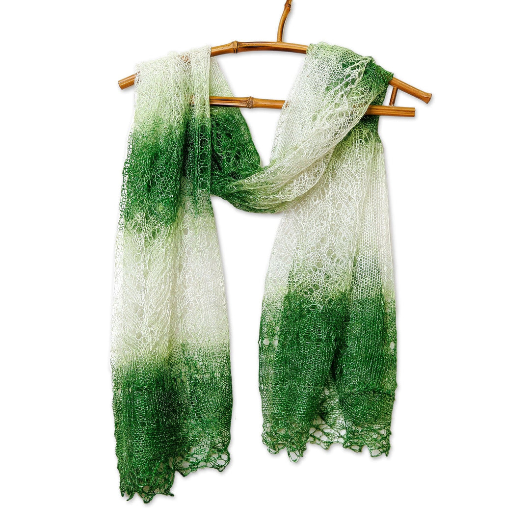Handwoven Soft Cashmere Wool Scarf in Dark Green and White - Forest's Act