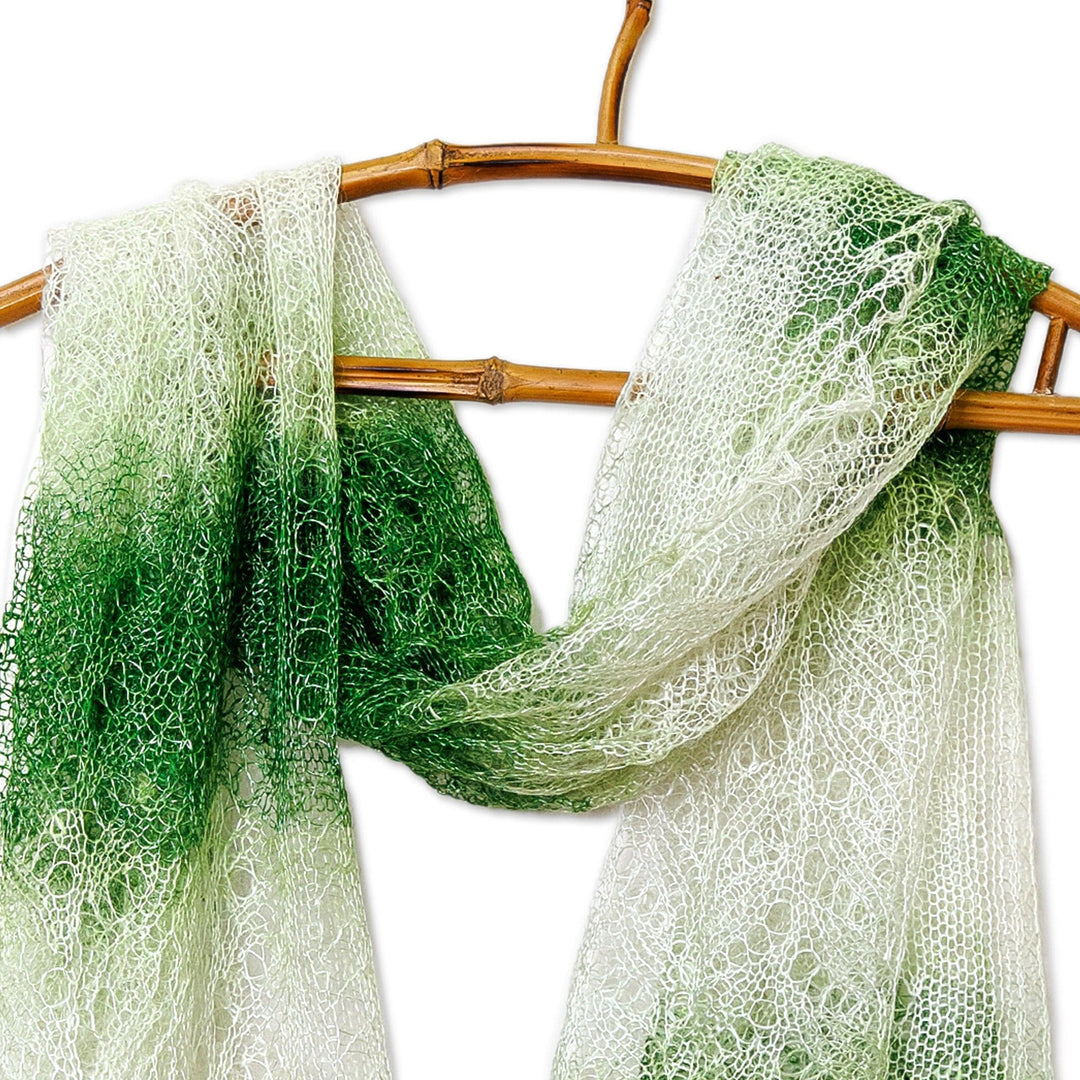 Handwoven Soft Cashmere Wool Scarf in Dark Green and White - Forest's Act