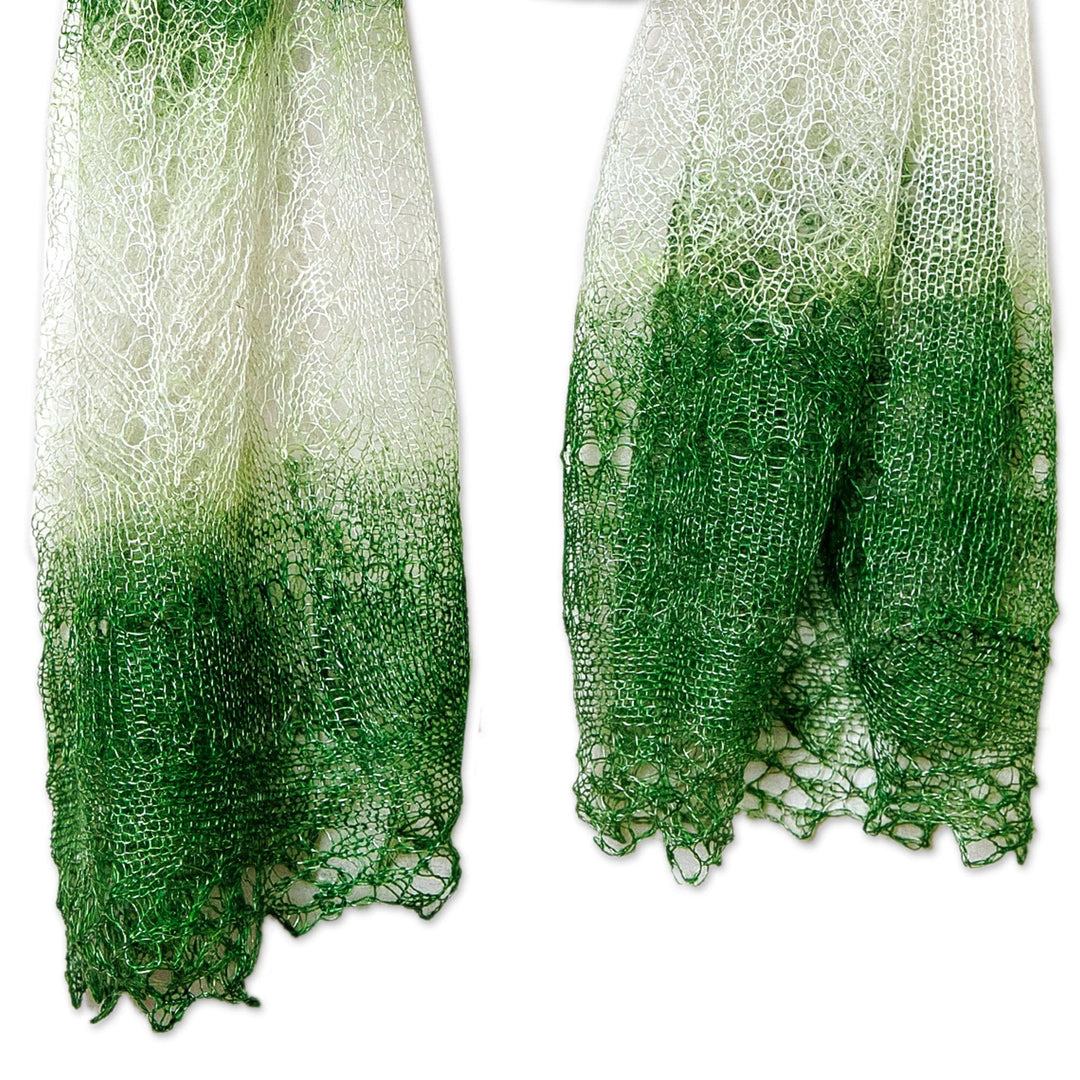 Handwoven Soft Cashmere Wool Scarf in Dark Green and White - Forest's Act