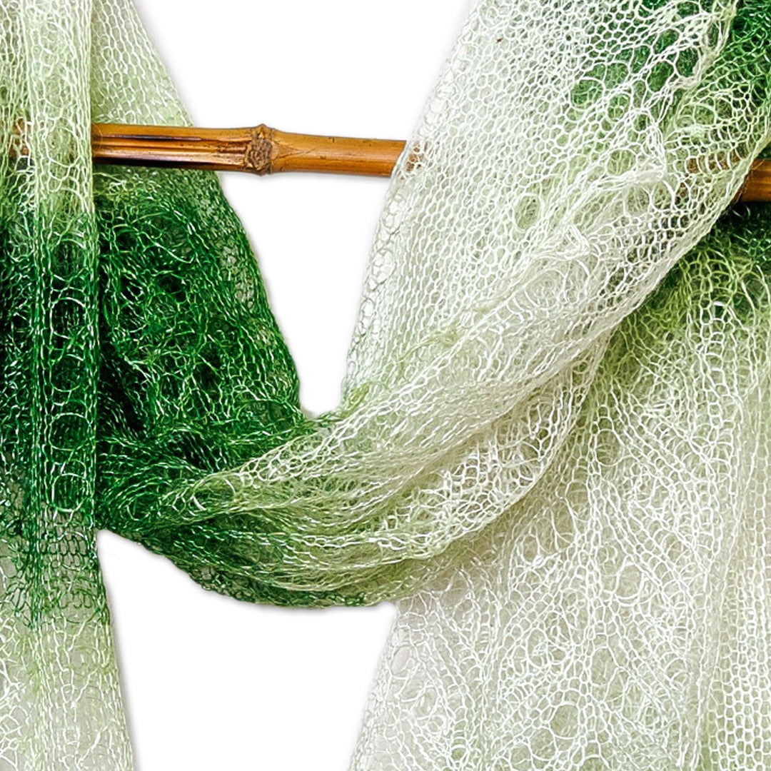 Handwoven Soft Cashmere Wool Scarf in Dark Green and White - Forest's Act
