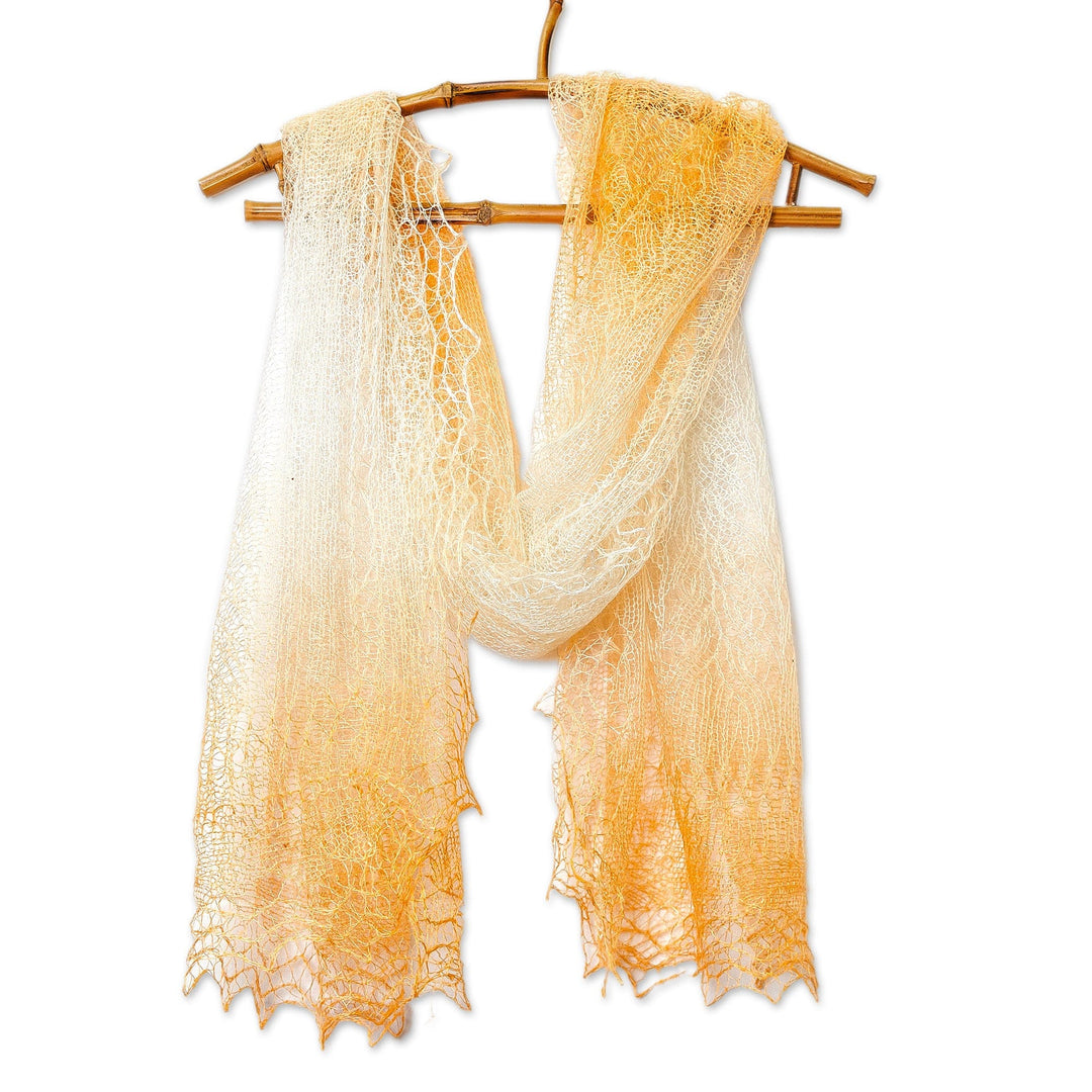 Handwoven Soft 100% Cashmere Wool Scarf in Orange and White - Sunrise's Act