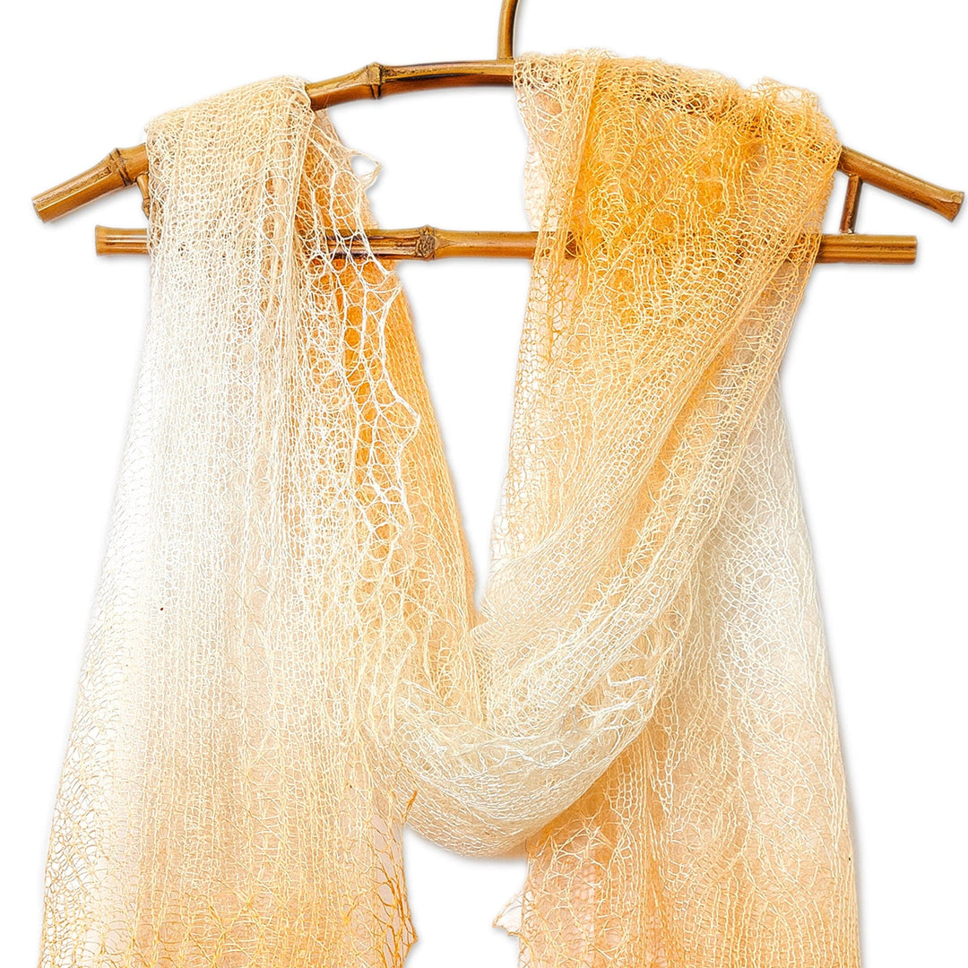 Handwoven Soft 100% Cashmere Wool Scarf in Orange and White - Sunrise's Act