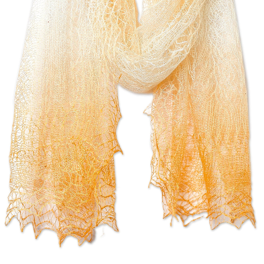 Handwoven Soft 100% Cashmere Wool Scarf in Orange and White - Sunrise's Act