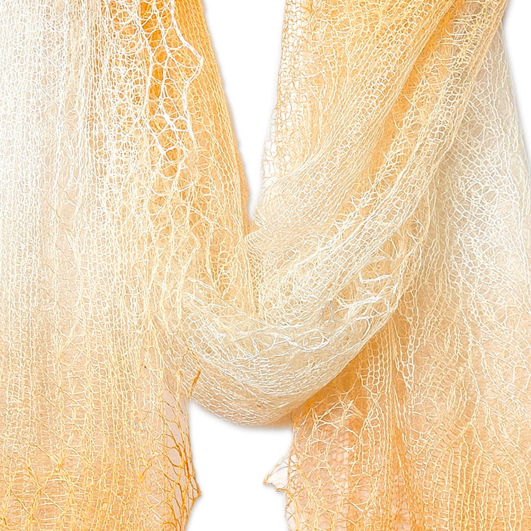 Handwoven Soft 100% Cashmere Wool Scarf in Orange and White - Sunrise's Act