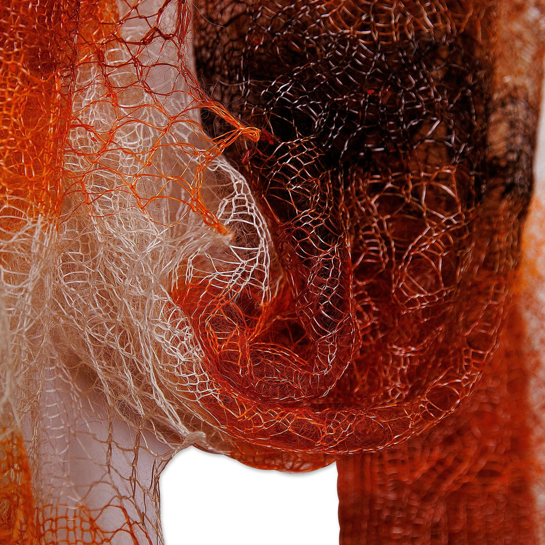 Woven Soft Cashmere Wool Scarf in Orange, Brown and White - Sunset's Act