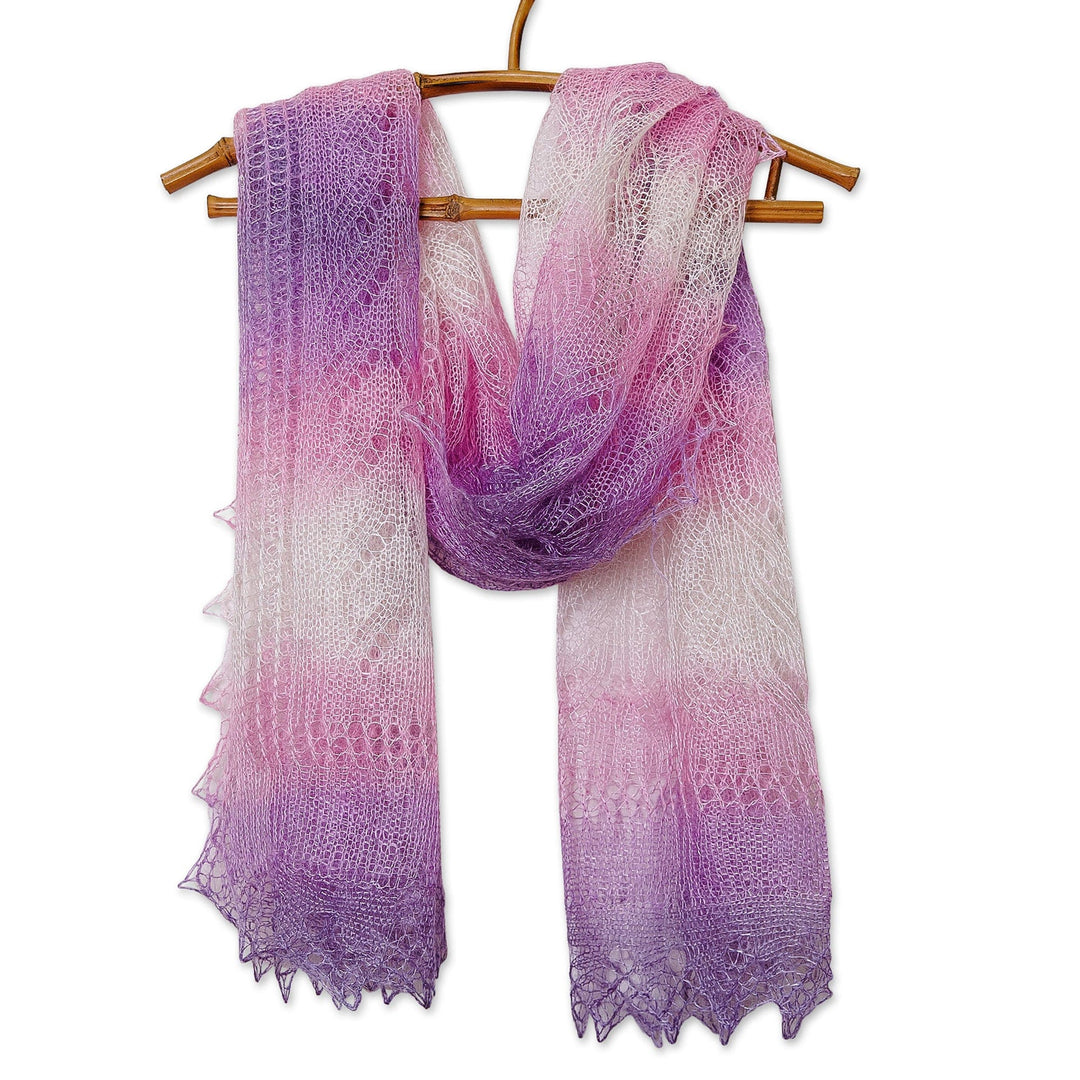 Handwoven Soft Cashmere Wool Scarf in Pink, Purple and White - Sweetness Act